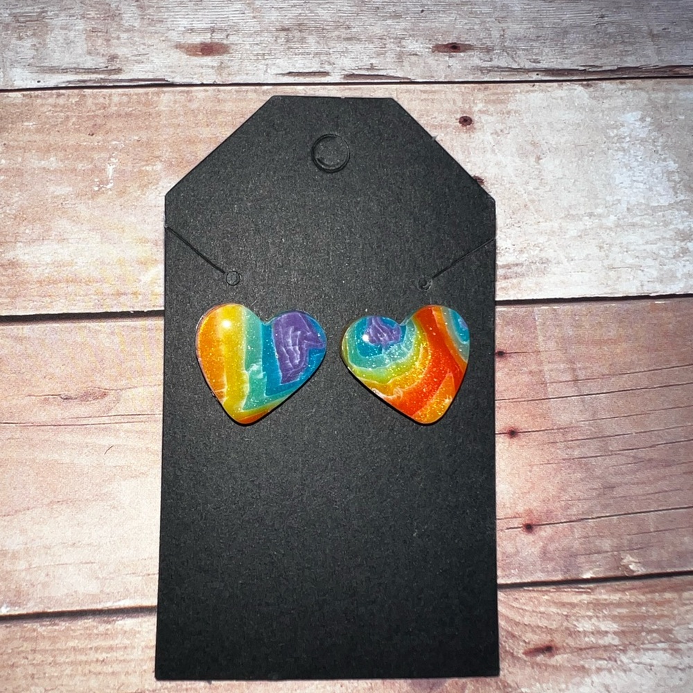 Rainbow Heart Stud Earrings